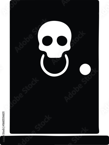 Illustrator Vector Skull knocker on a dark wooden door silhouette