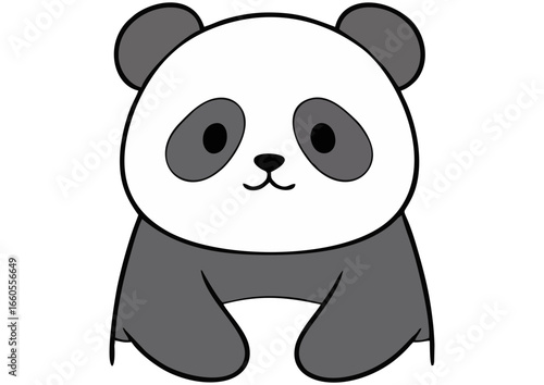 Cartoon panda character with a cheerful expression walking on a white background with copy space