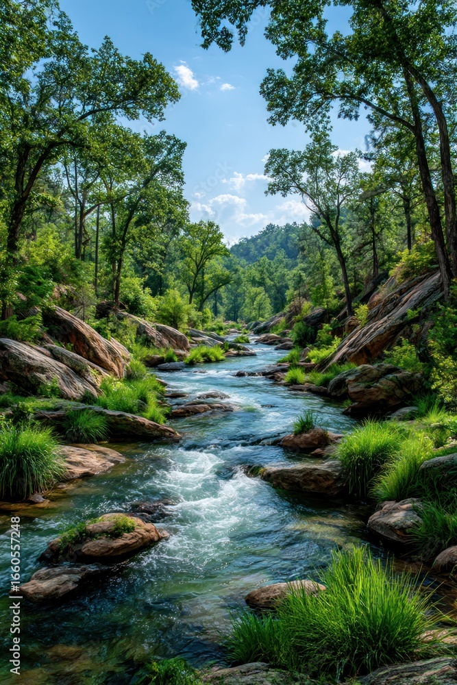 Obraz premium Mountain stream, lush forest