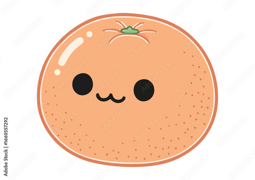 Fototapeta premium Stylized orange fruit with green leaf on a white background, vector illustration 