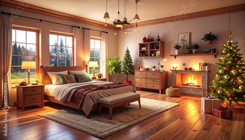 Wallpaper Mural Cozy Christmas Bedroom Interior. Torontodigital.ca