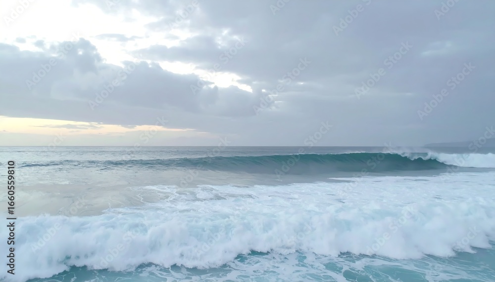 Fototapeta premium Ocean waves rolling in, cloudy sky