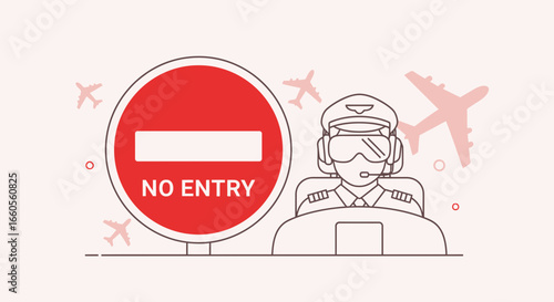 Airspace Restriction Illustration With Pilot For Visual Guidance And Safety Message