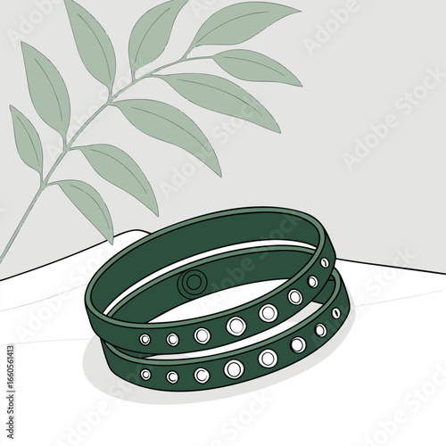 Dark Green Bangles with Silver Eyelets on White Surface