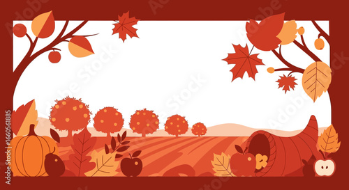 Autumnal Bounty Scene With Thanksgiving Elements And Scenic Background Frame