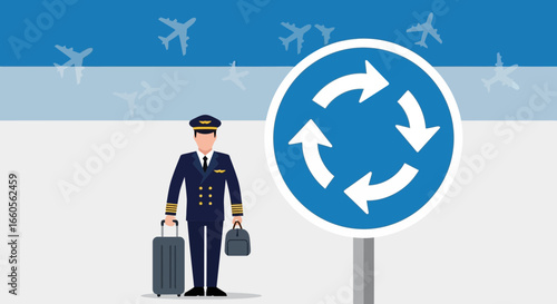 Aviation Sector Pilot Standing Near Airport Roundabout After the Flight