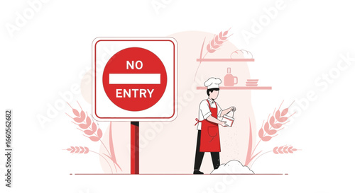 Bakery Restriction Concept Showing a Chef with a Prohibitive Sign