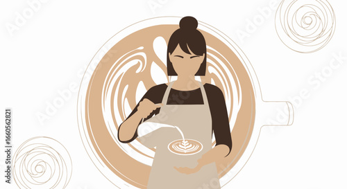 Barista Creates Coffee Art Vector Illustration For Commercial Use