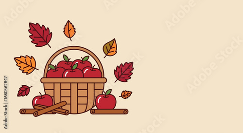 Basket Full Of Autumn Apples And Cinnamon Sticks Fall Harvest Still Life