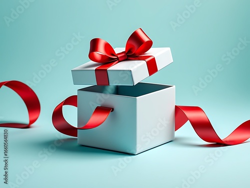 Unboxing a Surprise Present with a Red Ribbon Tied in a Bow