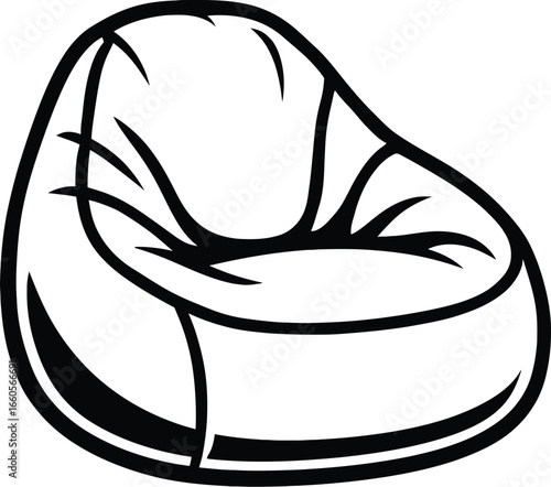 A black and white doodle-style illustration of a beanbag chair. Ideal for comfort, relaxation, or modern home decor themes.