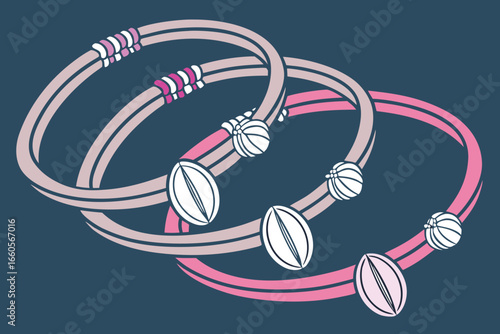 Trio of Pink and Beige Bangles with Oval Charms bracelet