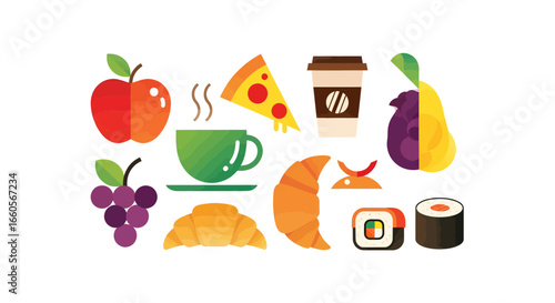 Food Collection, Culinary Delights, Kitchen, Illustration, Bright Environment, Overhead Viewpoint, Colorful Concepts