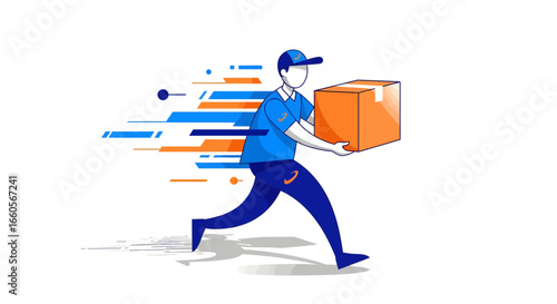 Swift Delivery Action, Courier, Urban Setting, Illustration, Motion Graphics, Dynamic Perspective, Fast Service Concept