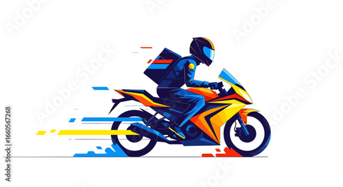 Dynamic Action, Motorcyclist, Urban Environment, Digital Illustration, Vibrant Colors, Motion Concept