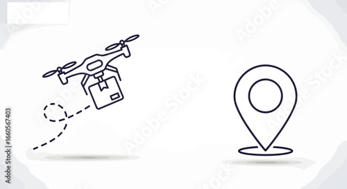 Package Drop at Location Point, Digital Illustration, Tech Environment, Aerial View, Innovative Concept
