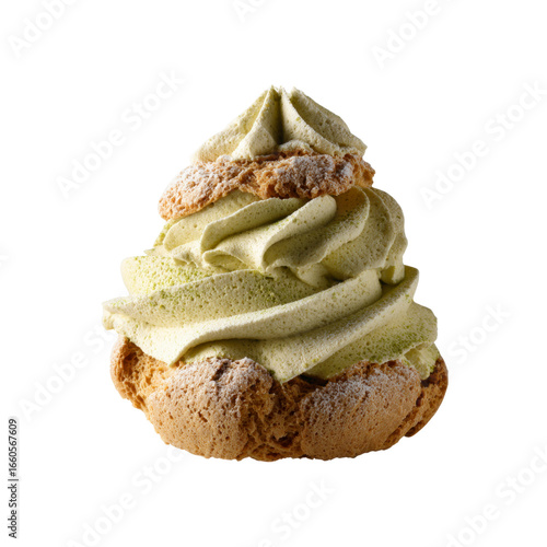 Delicious Matcha Cream Puff Pastry Dessert on Black Background