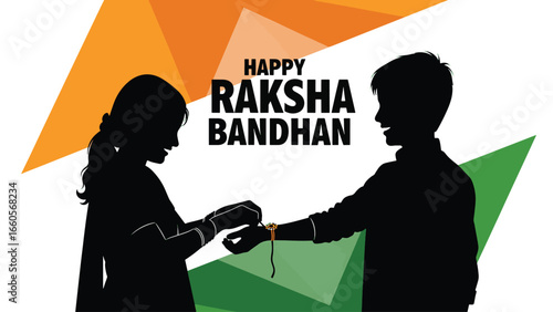 A classic and heartfelt silhouette depicting the act of tying a rakhi. A sister's hands gently place the sacred thread on her brother's wrist, with "Happy Raksha Bandhan" text to convey warm wishes.