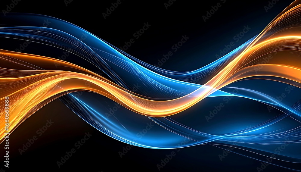 Naklejka premium Abstract Waves with Blue Orange Glow. (1)