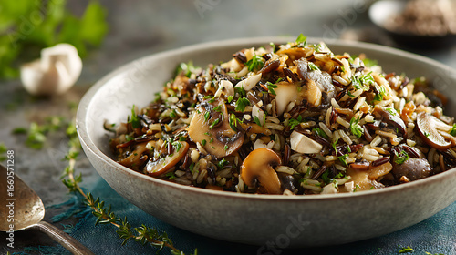 Wild rice mushroom pilaf recipe: healthy vegetarian side dish or main course with herbs and garlic flavor