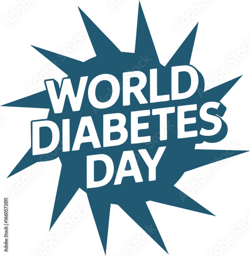 World Diabetes Day white text on blue starburst graphic with 3D effect diabetes awareness