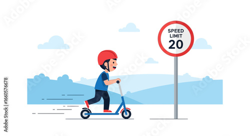 Carefree Youngster Enjoying A Safe Scooter Ride In Designated Speed Limit Area