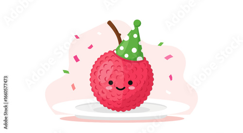 Celebrating Delicious Lychee With Festive Party Hat And Confetti For Fun Designs
