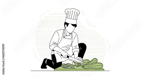 Chef Cutting Fresh Zucchini Vector Illustration Ready for Culinary Tasks