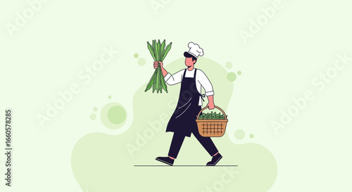 Chef With Fresh Harvested Greens Enjoying Local Sustainable Farm To Table Produce