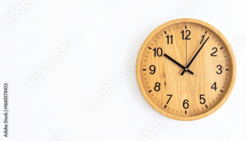 Wallpaper Mural Minimalist Wooden Wall Clock Showing 10:00 Isolated on White Background Torontodigital.ca