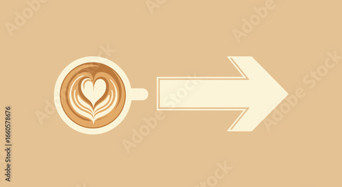 Coffee Shop Latte Art Arrow Symbol Direction Guidance Trendy Minimalist Design