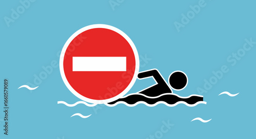 Conceptual Illustration About The Prohibition Of Swimming In Restricted Areas