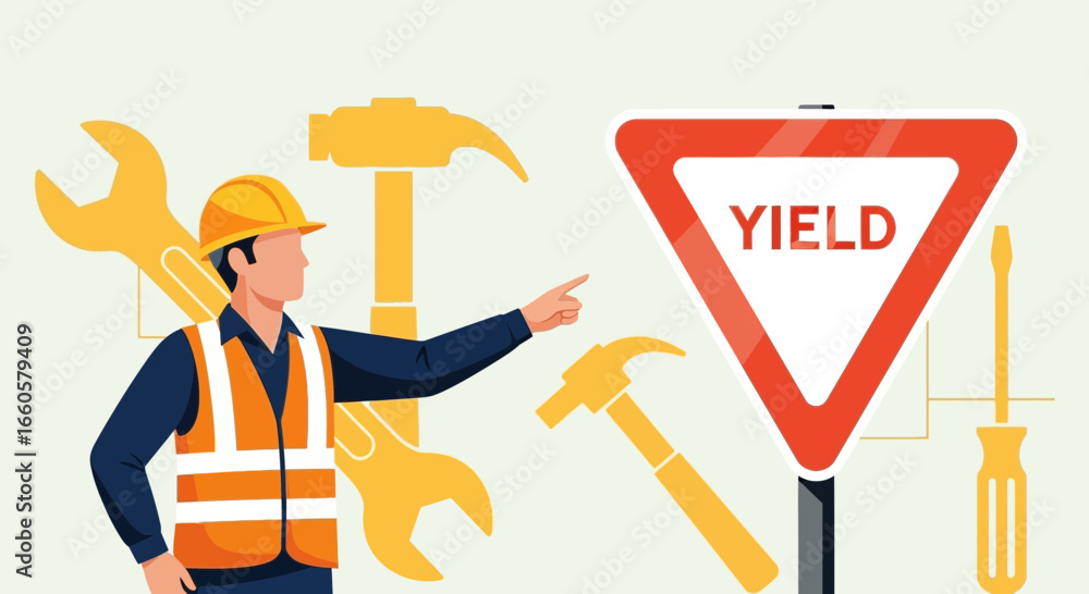 Construction Worker Demonstrating Safety Procedures in Workplace Setting Construction Worker Demonstrating Safety Procedures in Workplace Setting