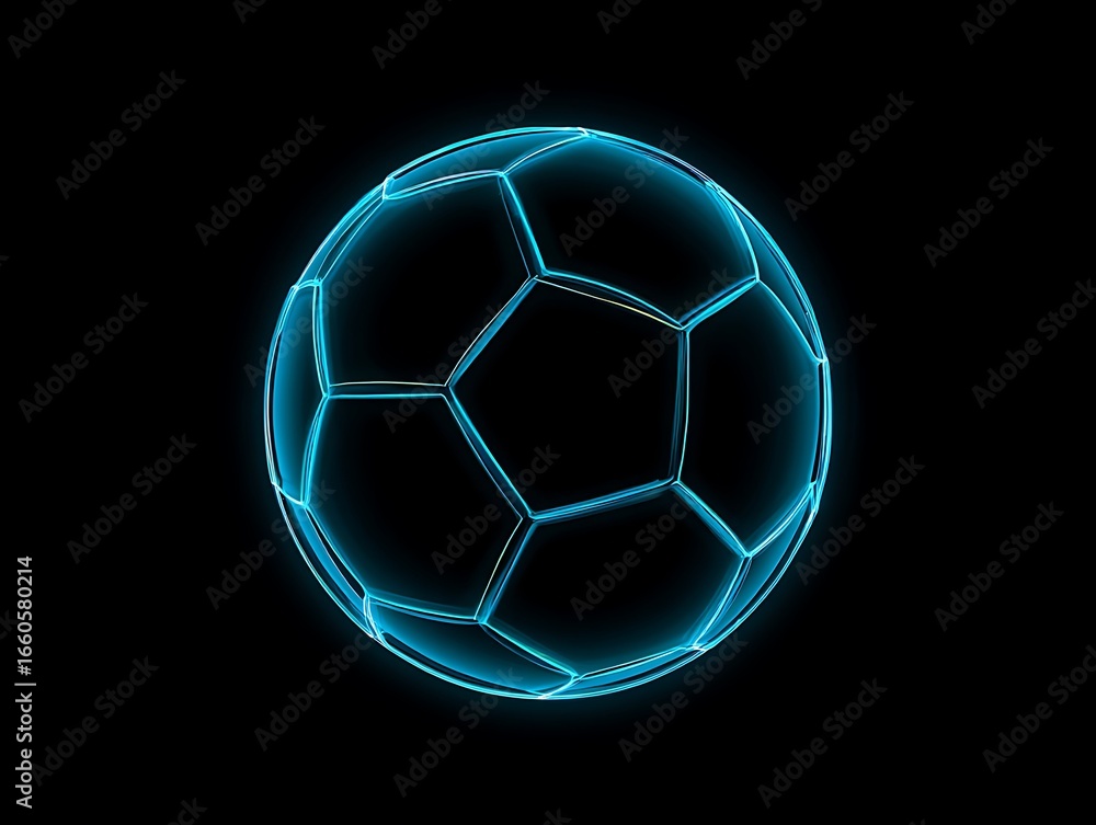 Naklejka premium Futuristic Glowing Soccer Ball Concept Art Displayed on a Dark Background
