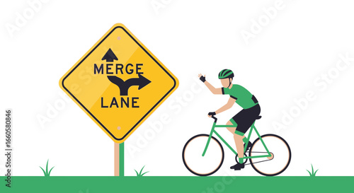 Cyclist Enters Traffic Merge Zone A Vibrant Depiction of Road Safety Awareness