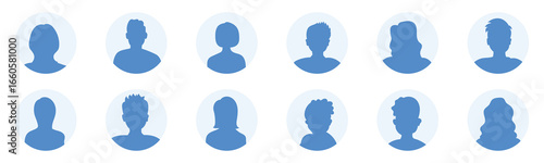 woman and man silhouette avatars or profile gray icon. male and female portraits, anonymous people icons different styles, oval, square, circle shape