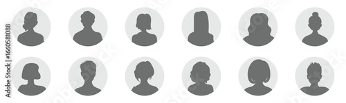 Silhouette head, avatar face, person icon people. Male and female profile. Vector illustration set