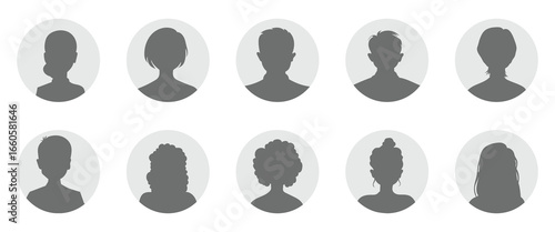 Silhouette head, avatar face, person icon people. Male and female profile. Vector illustration set