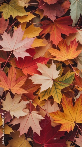 Autumn Maple Leaves: Warm-toned, vibrant fall foliage background texture.