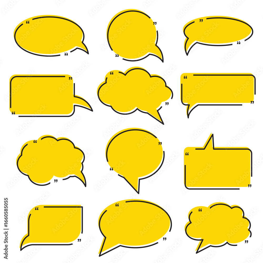 Obraz premium Quote text in speech bubble. Quote box icon. Blank template quote text info design boxes quotation bubble blog quotes symbols.