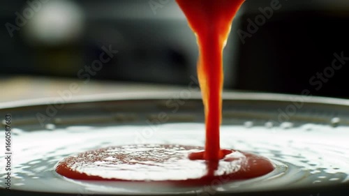 Pouring Ketchup Creates Ripples On A Dish Plate Food Photography