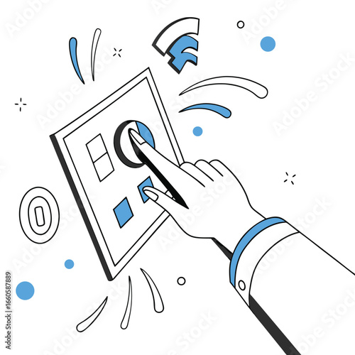Hand Touching Screen With Blue Accents interface digital