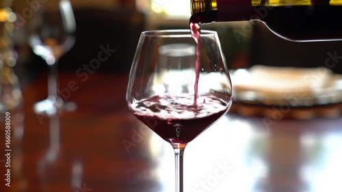 Pouring Red Wine Into Elegant Glass For Celebration Moment