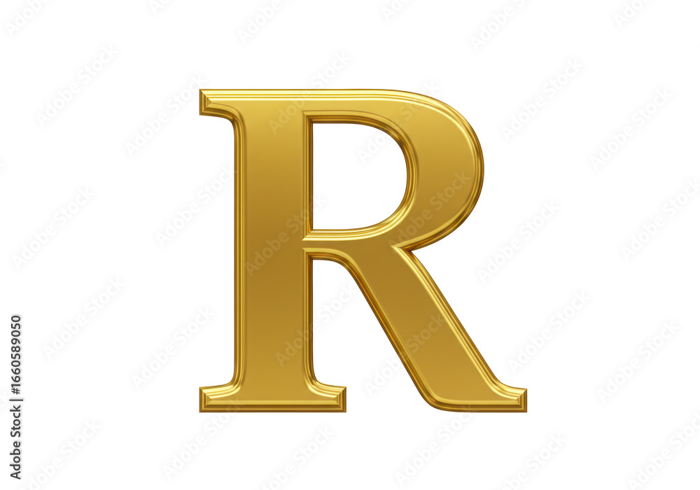 Obraz premium Isolated Golden Capital Letter R, Representing Royalty and Riches