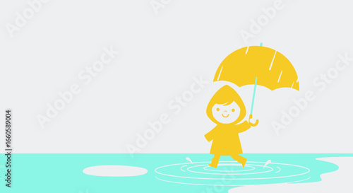 Enjoyable Rainy Day Adventure Youngster Character Under Umbrella In Puddle