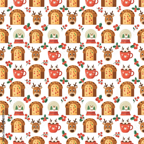 panettone christmas seamless pattern with food icons - panettone illustration vector