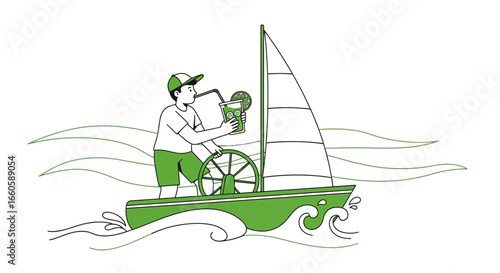 Enjoying a Refreshing Drink While Sailing Through Peaceful Waters in a Boat