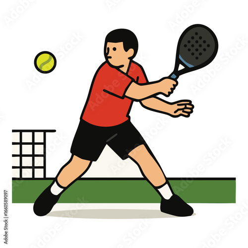 Flat vector illustration of padel player backhand swing in action