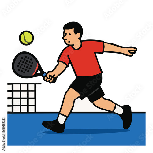 Flat vector illustration of padel player forehand swing in action
