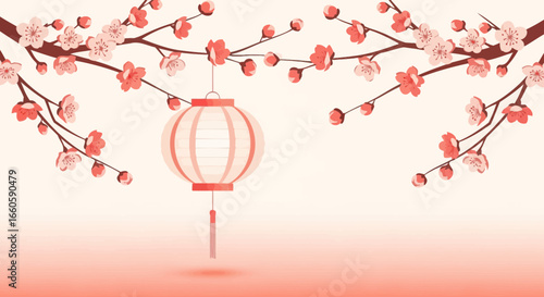 Festive Floral Arrangement With Asian Lantern For Chinese New Year